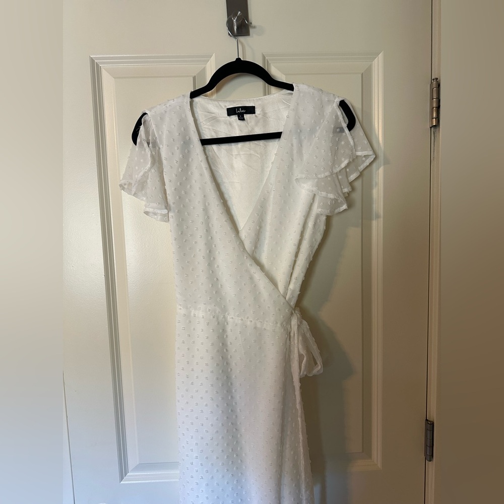 Lulu's White Dotted Midi Dress